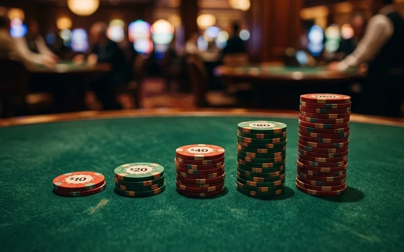Chips casino xếp tăng dần minh họa chiến thuật Martingale Baccarat