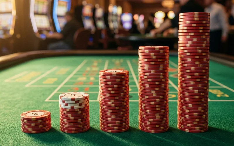 Chips casino xếp tăng dần minh họa chiến thuật gấp cược
