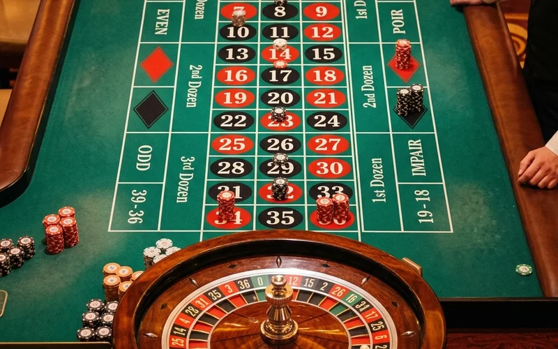 Bàn Roulette European với bố cục số và màu