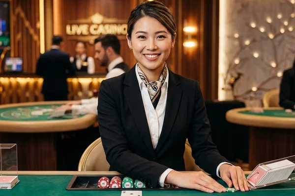Dealer nữ xinh đẹp tại bàn live casino